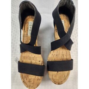 Womens ESprit Wedge Black Cork Sandals 8.5